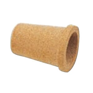 A cylindrical piece of uncooked pasta with a slightly larger flared end, resembling a small rigatoni or ziti, called the Bronze Element.